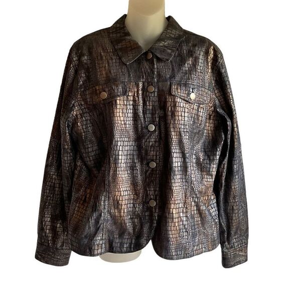 Birch Hill Jacket Iridescent Alligator Brocade Blue Gold Brown Button Down Large - Picture 1 of 12